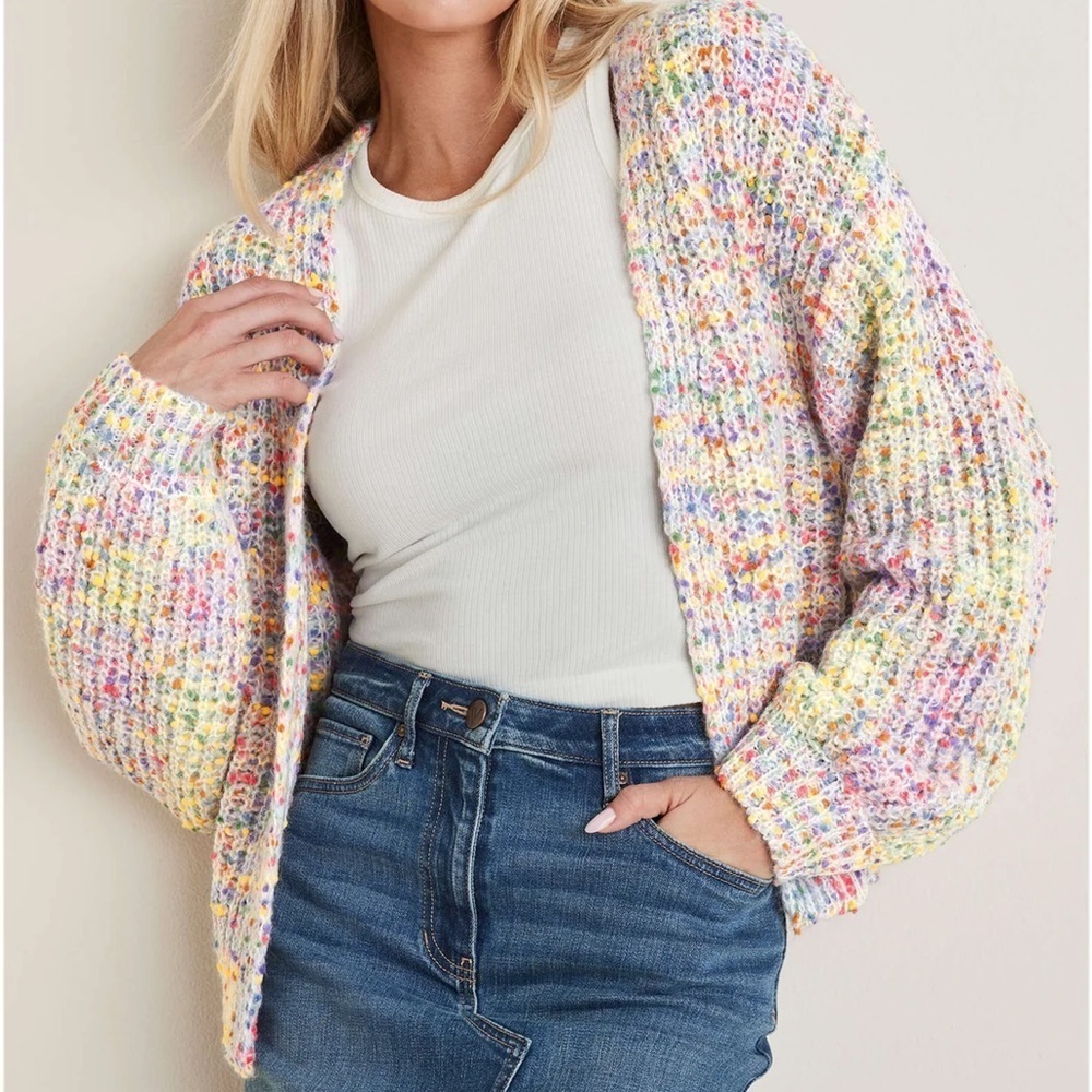 VENUS Rainbow Confetti Knit Cardigan Oversized Spring Sweater